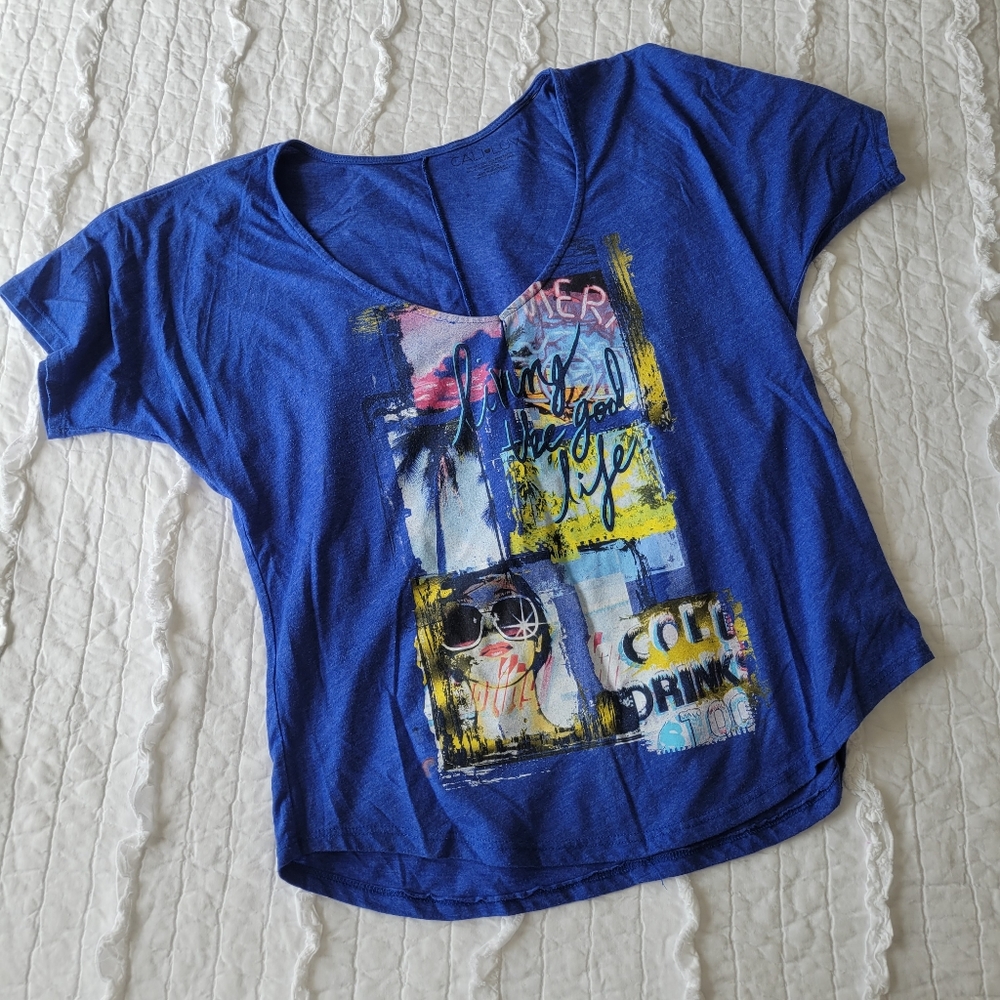 Cali Luv Living The Good Life TShirt L Blue EUC